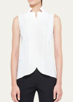 AkrisNotched Stand-Collar Sleeveless Button-Front Blouse