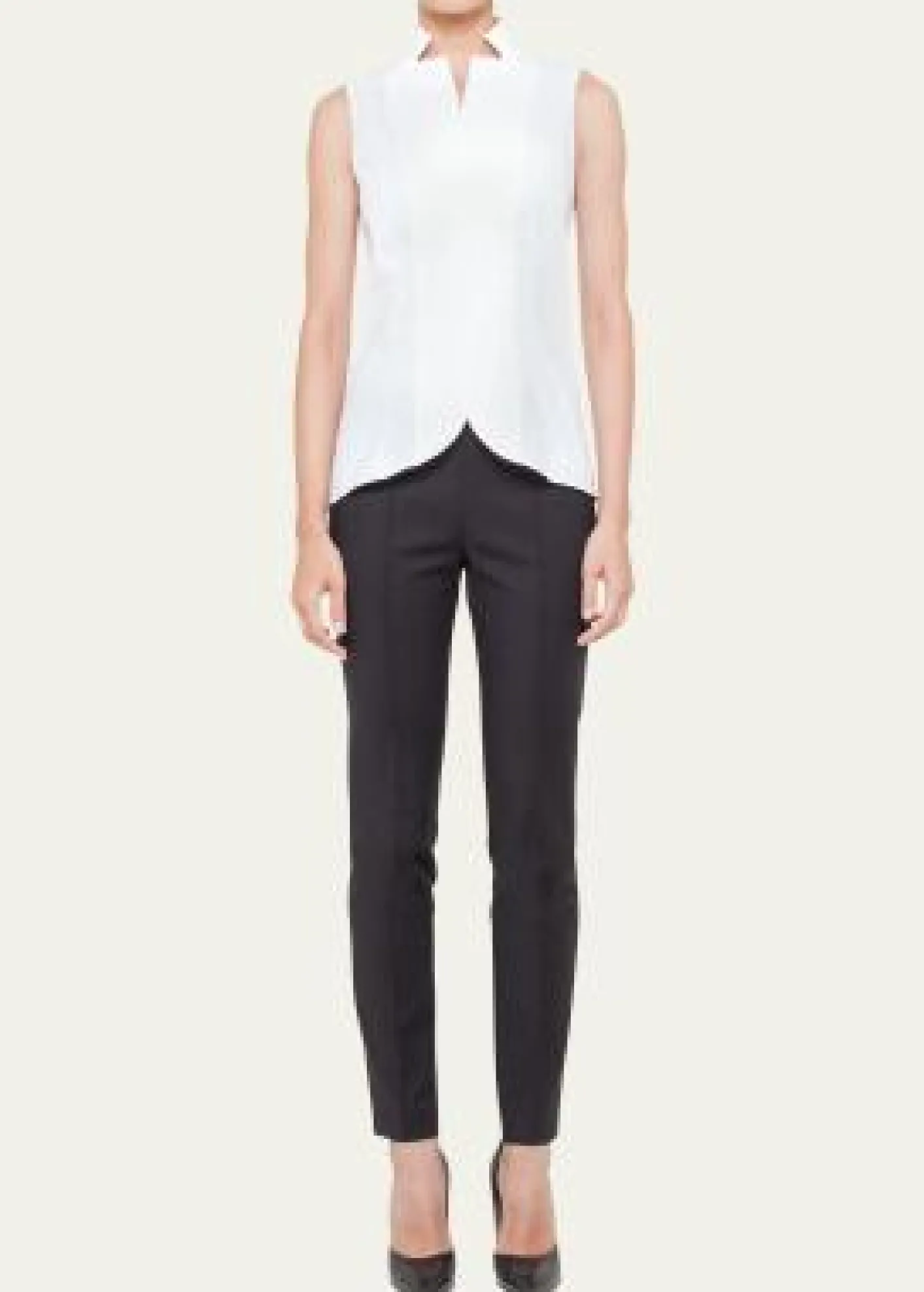 AkrisNotched Stand-Collar Sleeveless Button-Front Blouse