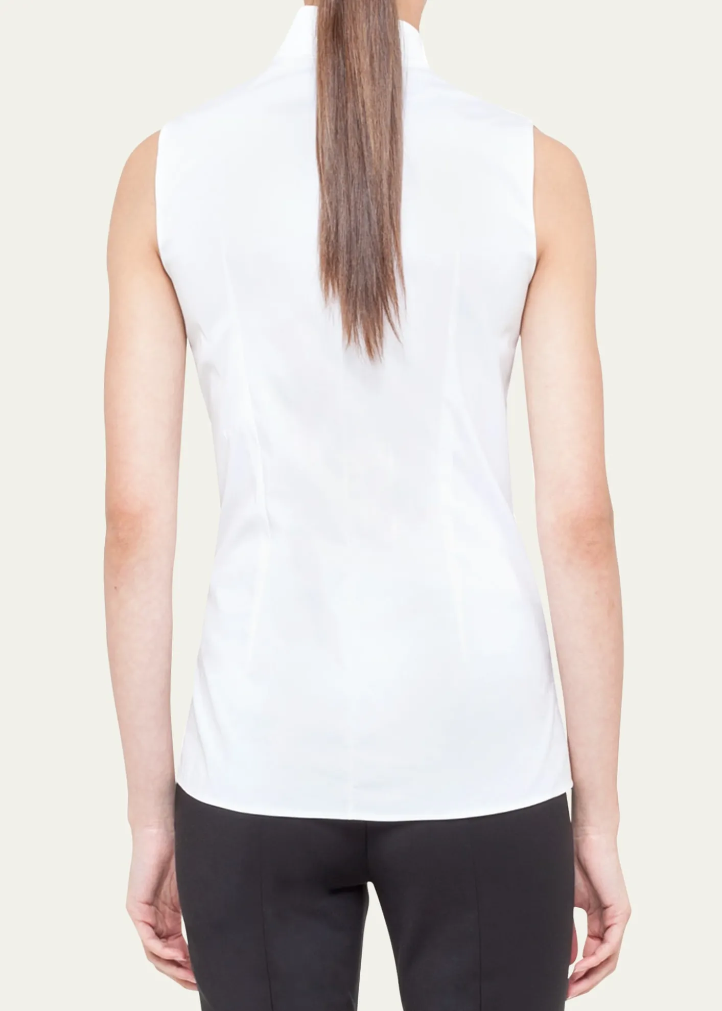 AkrisNotched Stand-Collar Sleeveless Button-Front Blouse