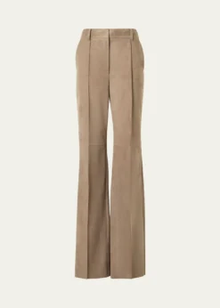 AkrisPintuck Suede Wide-Leg Trousers