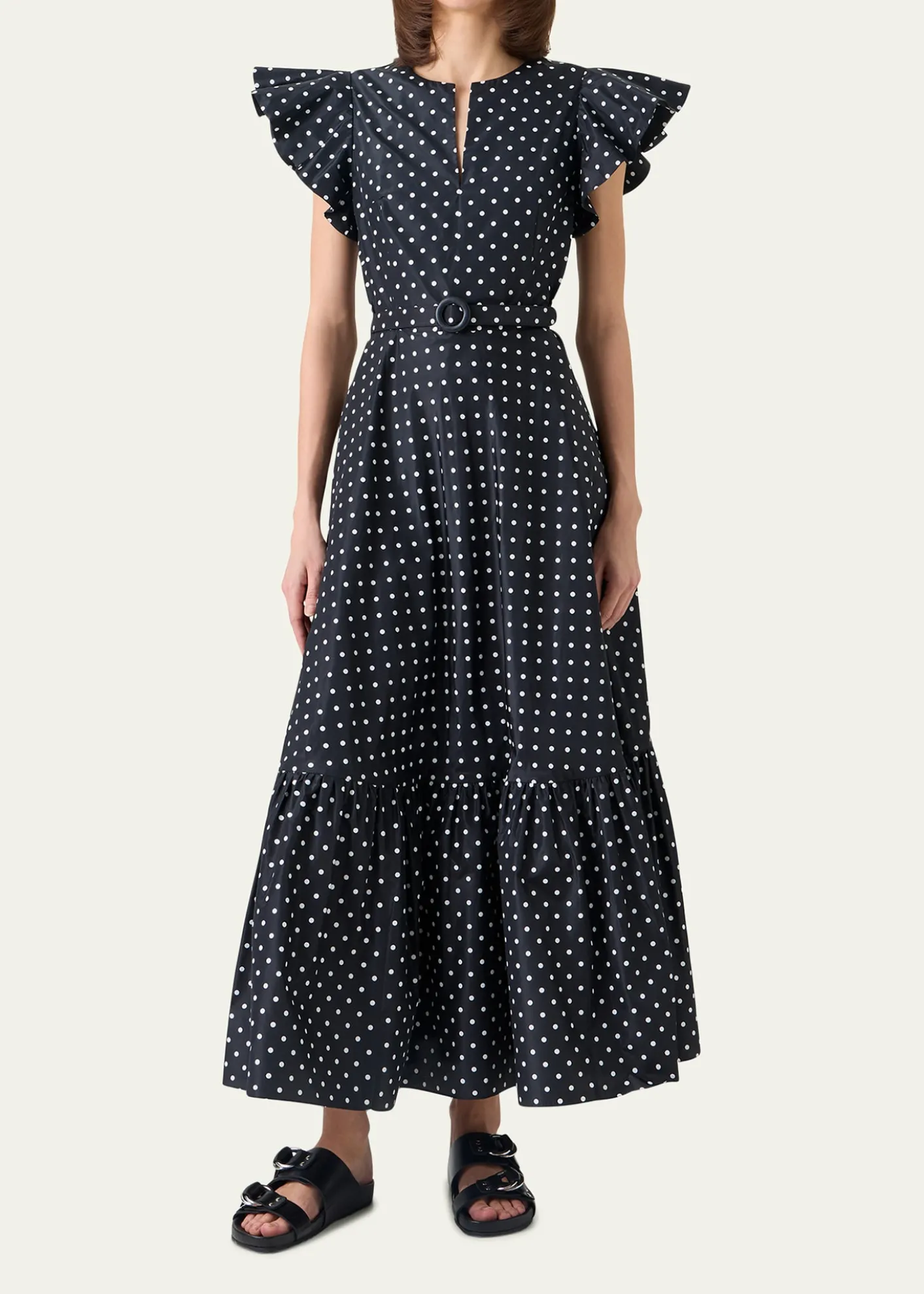 Akris puntoBelted Polka Dot Flutter-Sleeve Dress