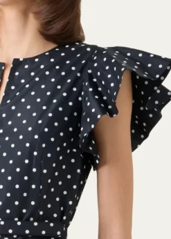 Akris puntoBelted Polka Dot Flutter-Sleeve Dress