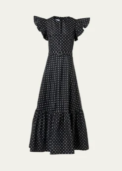 Akris puntoBelted Polka Dot Flutter-Sleeve Dress