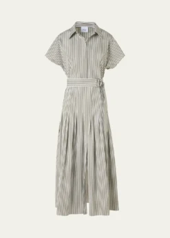 Akris puntoCap-Sleeve Belted Cotton Poplin Pleated Midi Shirtdress