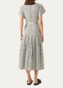Akris puntoCap-Sleeve Belted Cotton Poplin Pleated Midi Shirtdress