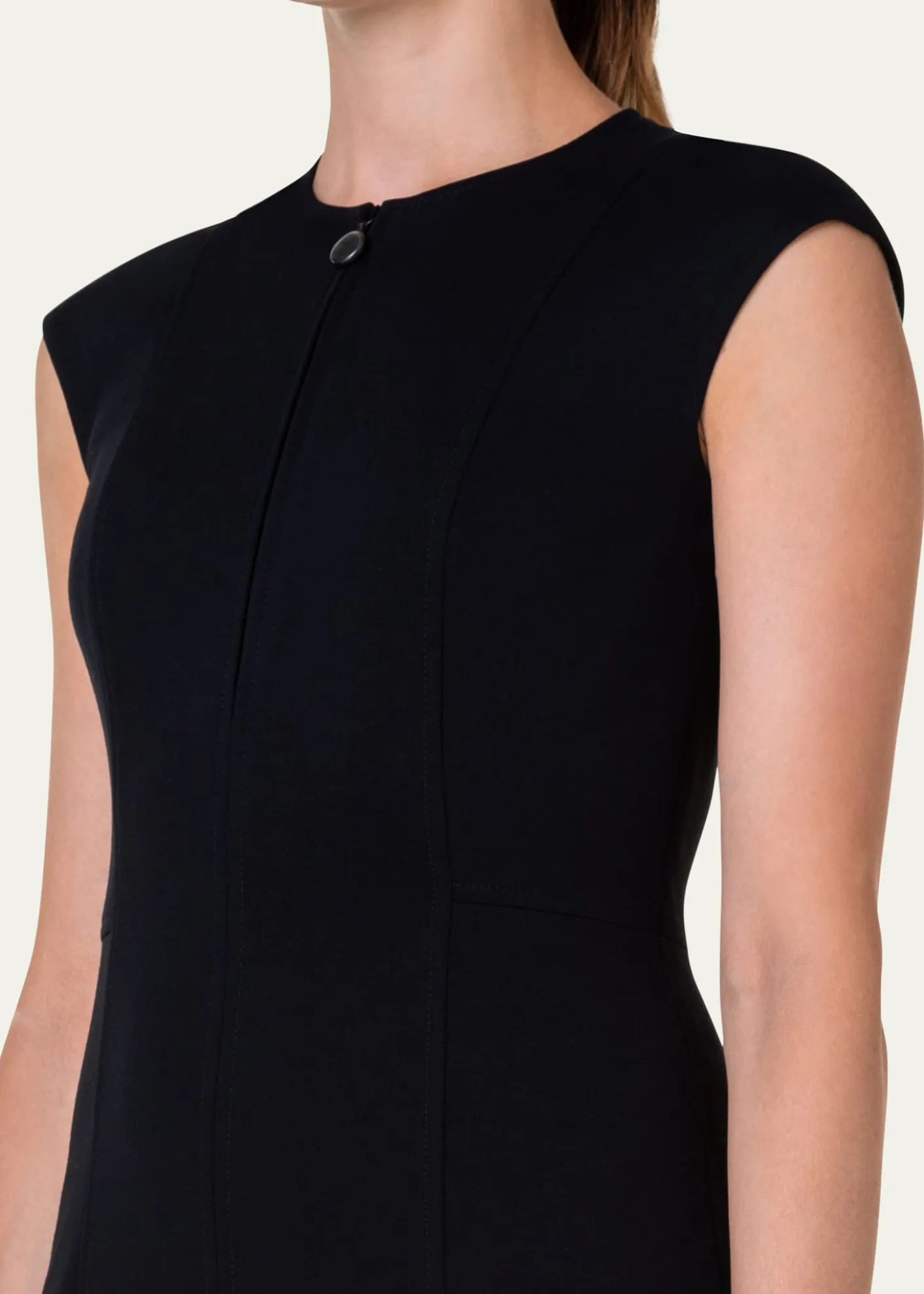 Akris puntoCap-Sleeve Zip-Front Seamed Dress, Black
