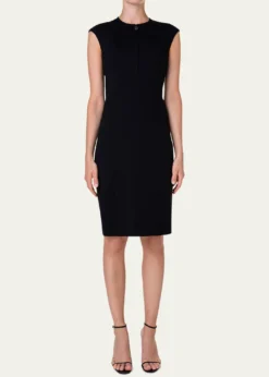 Akris puntoCap-Sleeve Zip-Front Seamed Dress, Black