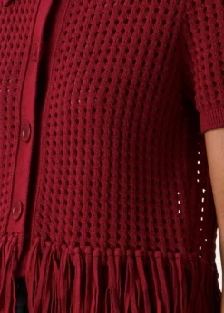 Akris puntoChunky Cotton Mesh Knit Fringed Collared Cardigan