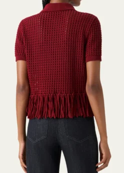 Akris puntoChunky Cotton Mesh Knit Fringed Collared Cardigan