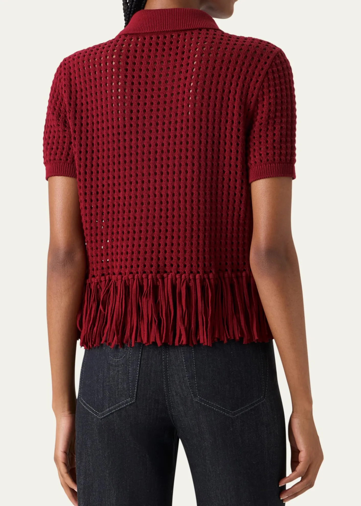 Akris puntoChunky Cotton Mesh Knit Fringed Collared Cardigan