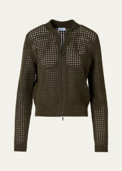 Akris puntoChunky Cotton Mesh Zip Bomber Cardigan