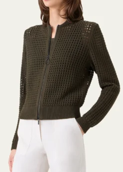 Akris puntoChunky Cotton Mesh Zip Bomber Cardigan