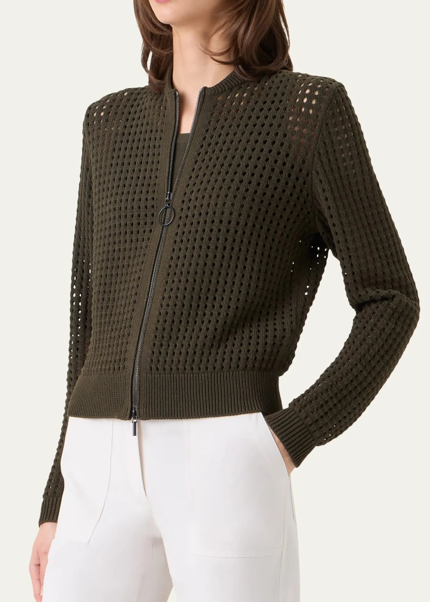 Akris puntoChunky Cotton Mesh Zip Bomber Cardigan