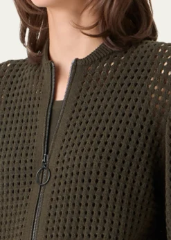 Akris puntoChunky Cotton Mesh Zip Bomber Cardigan
