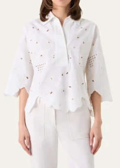 Akris puntoCotton Poplin Scalloped Blouse