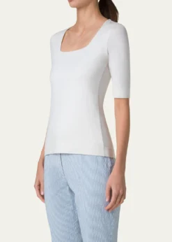 Akris puntoCotton 1/2-Sleeve Square-Neck Tee