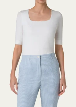 Akris puntoCotton 1/2-Sleeve Square-Neck Tee