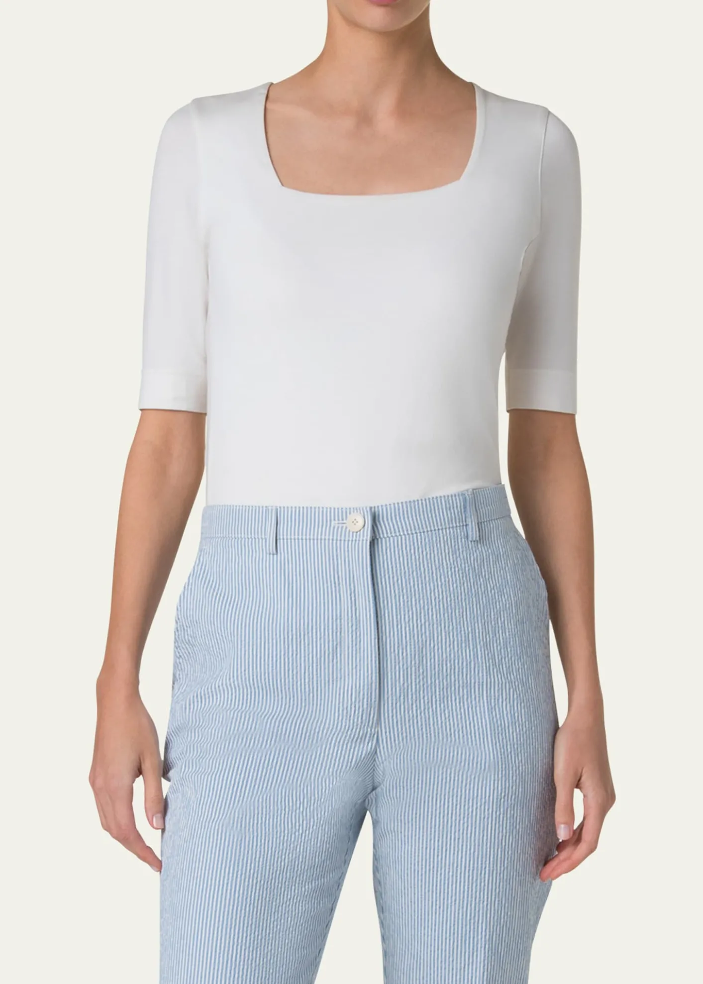 Akris puntoCotton 1/2-Sleeve Square-Neck Tee