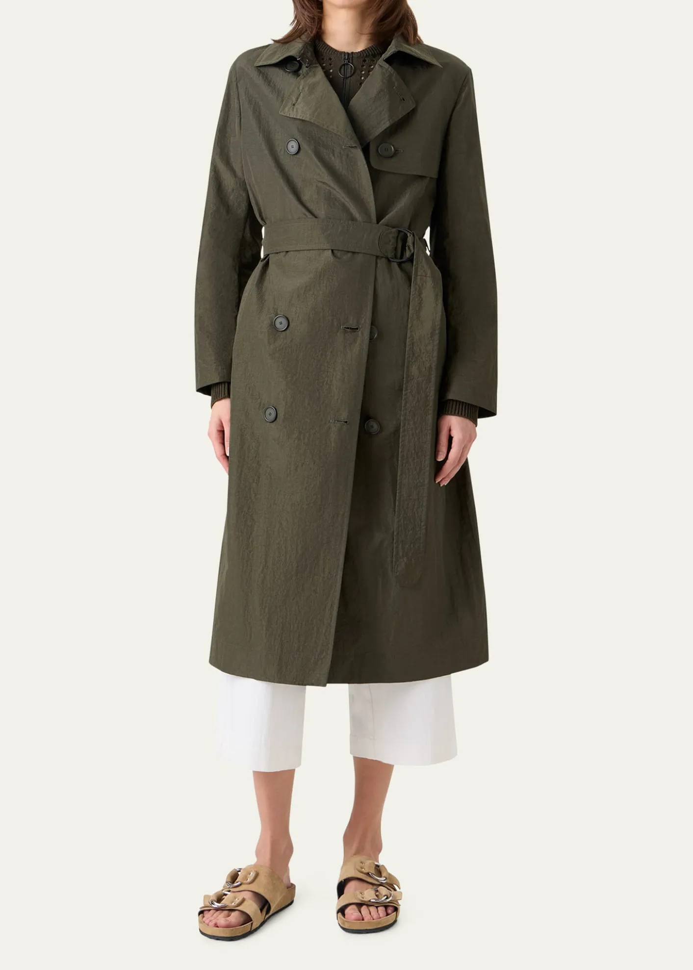 Akris puntoDouble-Breasted Crinkled Parachute Taffeta Belted Trench Coat