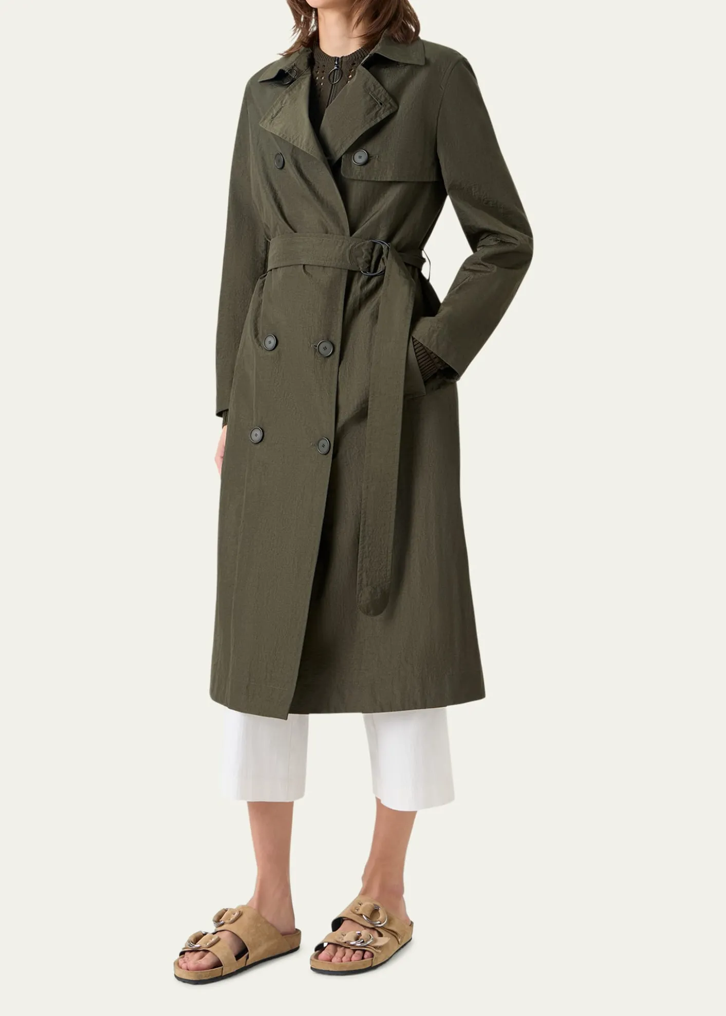 Akris puntoDouble-Breasted Crinkled Parachute Taffeta Belted Trench Coat