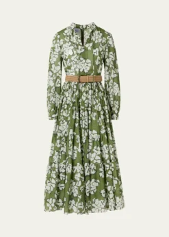 Akris puntoFloral Cotton Muslin Tiered Midi Shirtdress