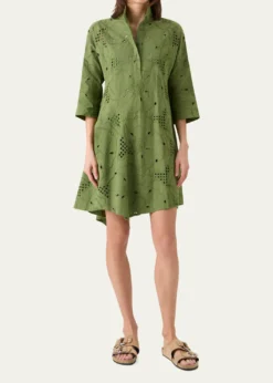 Akris puntoFloral Eyelet Embroidered Asymmetric Mini Shirtdress
