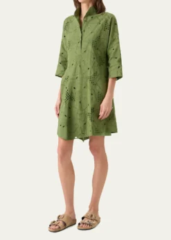 Akris puntoFloral Eyelet Embroidered Asymmetric Mini Shirtdress