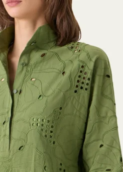 Akris puntoFloral Eyelet Embroidered Asymmetric Mini Shirtdress