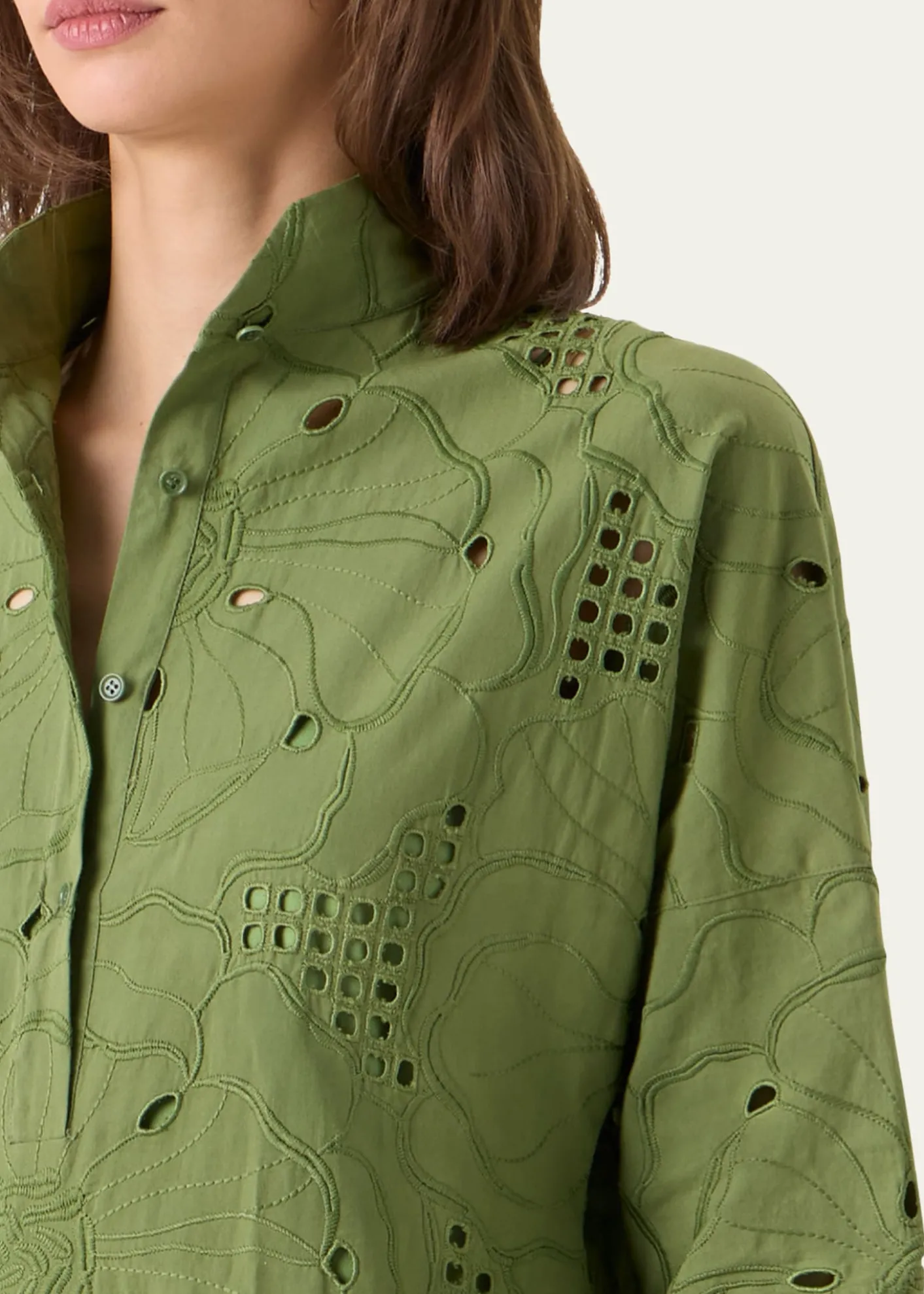 Akris puntoFloral Eyelet Embroidered Asymmetric Mini Shirtdress