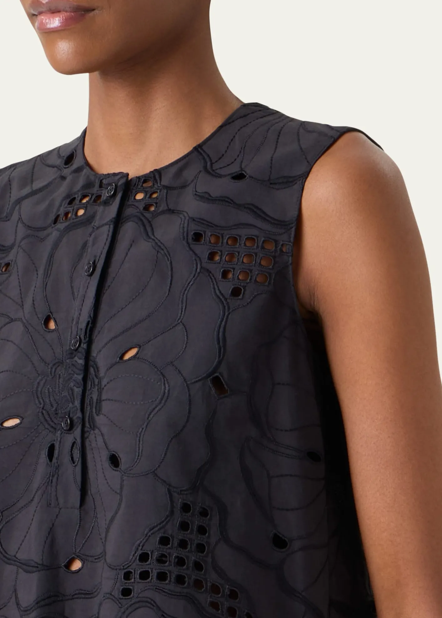 Akris puntoFlower Eyelet Embroidered Cotton Poplin Tunic Blouse