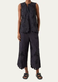 Akris puntoFlower Eyelet Embroidered Cotton Poplin Tunic Blouse