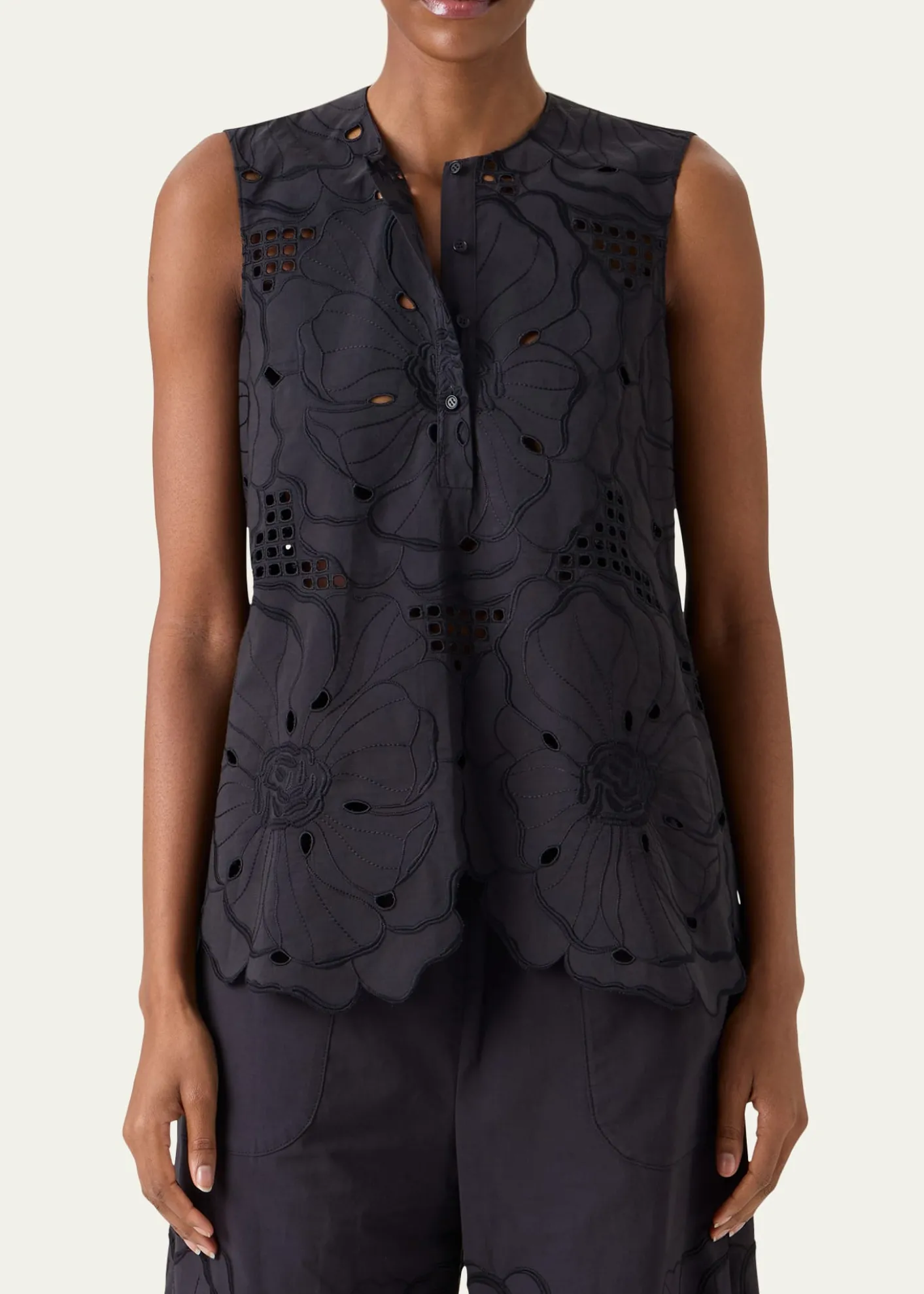 Akris puntoFlower Eyelet Embroidered Cotton Poplin Tunic Blouse