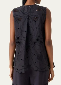 Akris puntoFlower Eyelet Embroidered Cotton Poplin Tunic Blouse