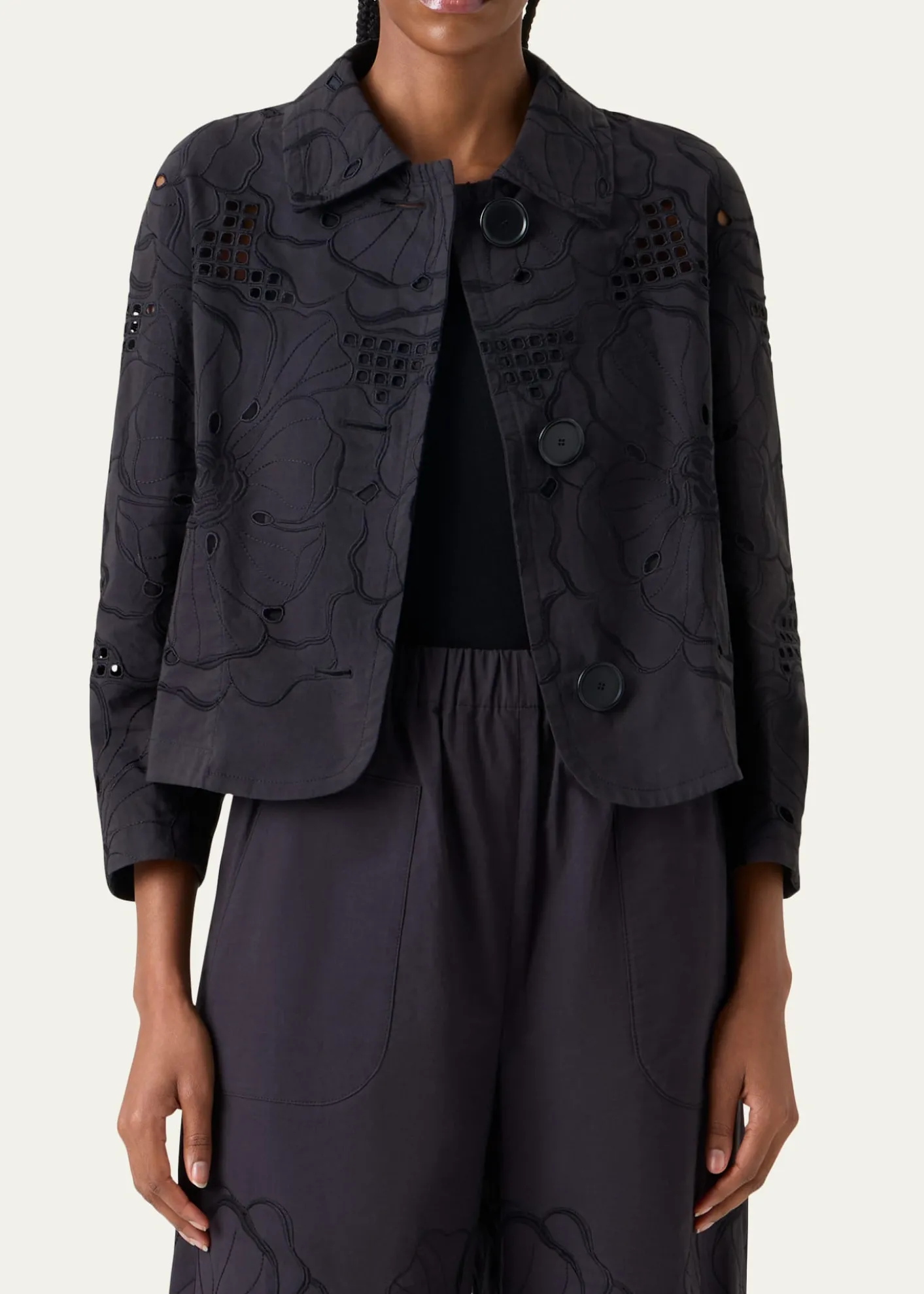 Akris puntoFlower Eyelet Jacket in Cotton Poplin