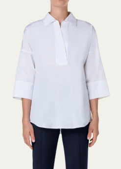 Akris puntoKimono-Sleeve Split-Neck Blouse