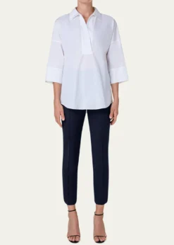 Akris puntoKimono-Sleeve Split-Neck Blouse