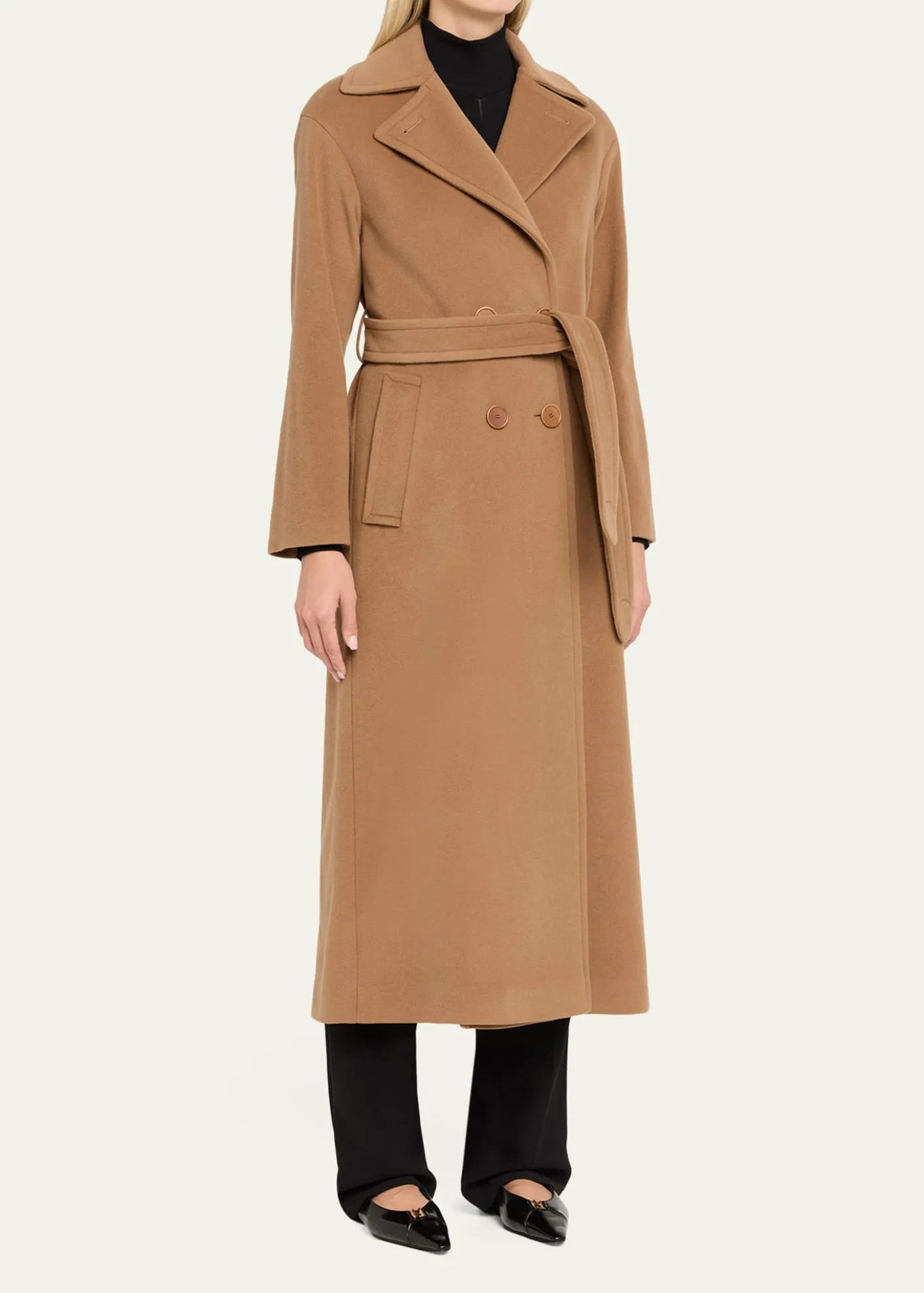 Akris puntoLong Double-Breast Belted Wool-Cashmere Coat