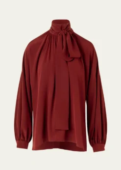 Akris puntoMock-Neck Bow Tie Silk Crepe De Chine Blouse