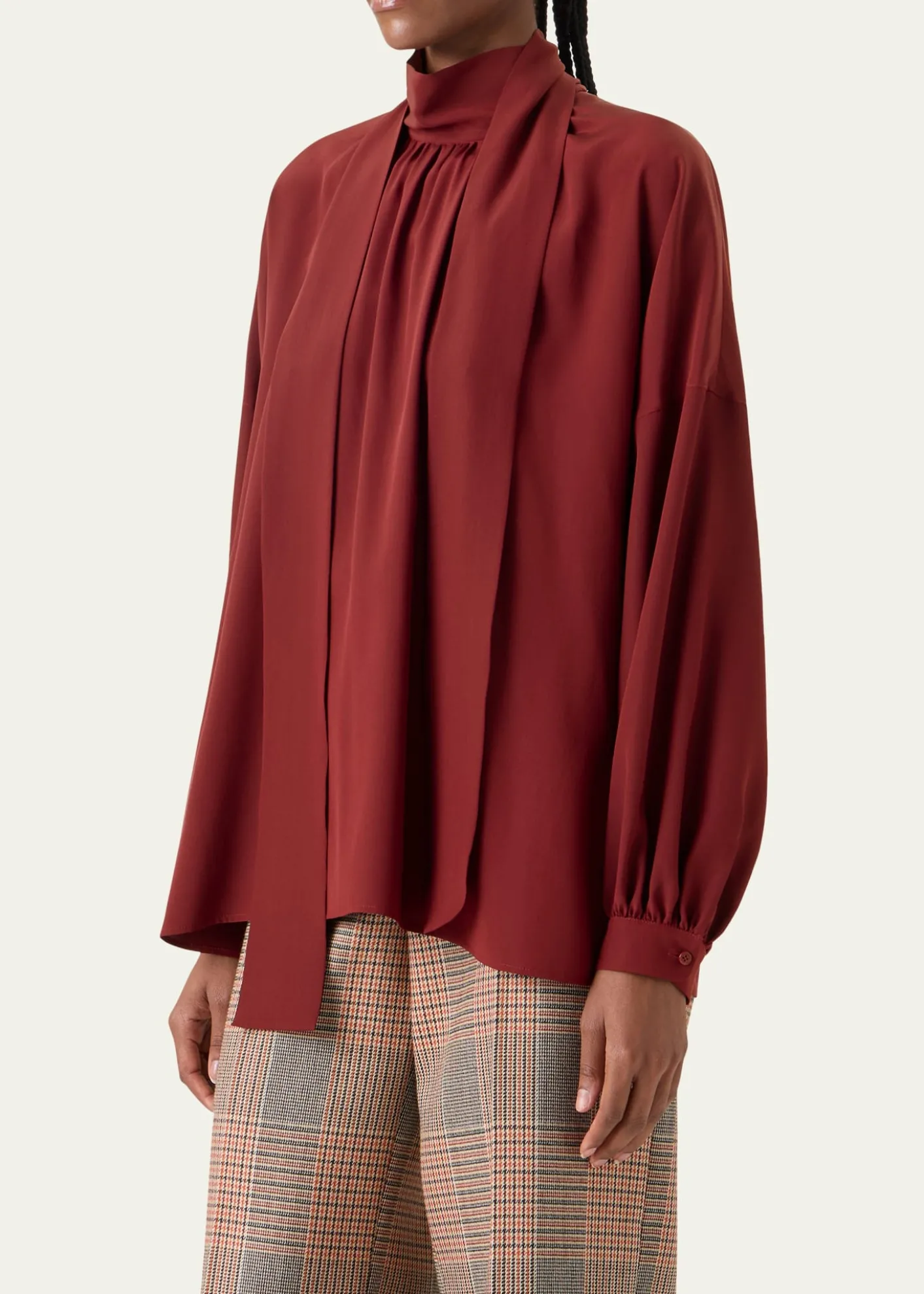 Akris puntoMock-Neck Bow Tie Silk Crepe De Chine Blouse