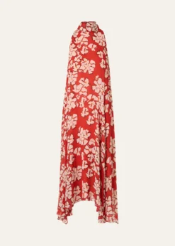 Akris puntoMock-Neck Papercut Floral Print Viscose Georgette Midi Dress