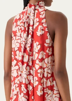 Akris puntoMock-Neck Papercut Floral Print Viscose Georgette Midi Dress