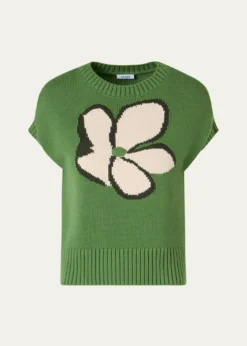 Akris puntoPapercut Flower Cotton Knit Cap-Sleeve Sweater