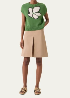 Akris puntoPapercut Flower Cotton Knit Cap-Sleeve Sweater