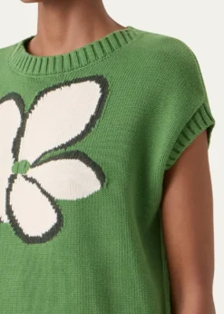 Akris puntoPapercut Flower Cotton Knit Cap-Sleeve Sweater