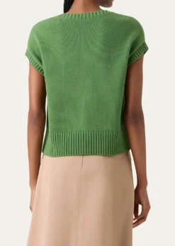 Akris puntoPapercut Flower Cotton Knit Cap-Sleeve Sweater