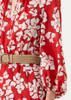Akris puntoPapercut Flower-Print Crepe Balloon-Sleeve Belted Dress