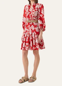 Akris puntoPapercut Flower-Print Crepe Balloon-Sleeve Belted Dress