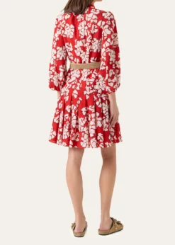 Akris puntoPapercut Flower-Print Crepe Balloon-Sleeve Belted Dress