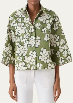 Akris puntoPapercut Flower Print Cotton Poplin Button-Down Shirt