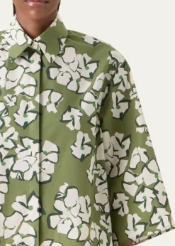 Akris puntoPapercut Flower Print Cotton Poplin Button-Down Shirt